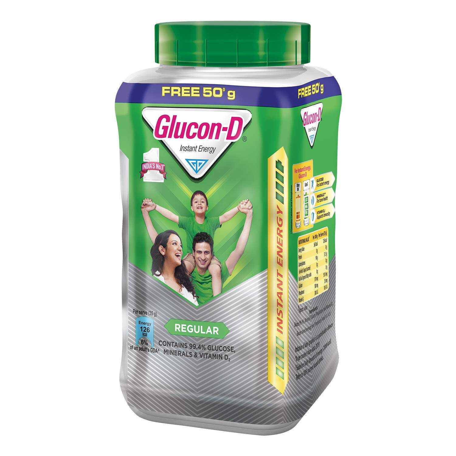 1 GLUCON-D INSTANT ENERGY HEALTH DRINK REGULAR - 450GM JAR (EXTRA 50GM FREE)